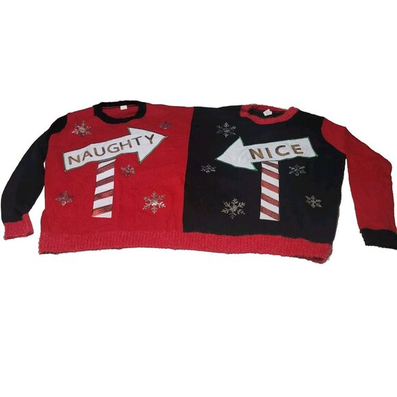 Friends Buddy Naughty and Nice 2 in 1 Ugly Christmas Sweatshirt SZ S-M - Picture 1 of 5